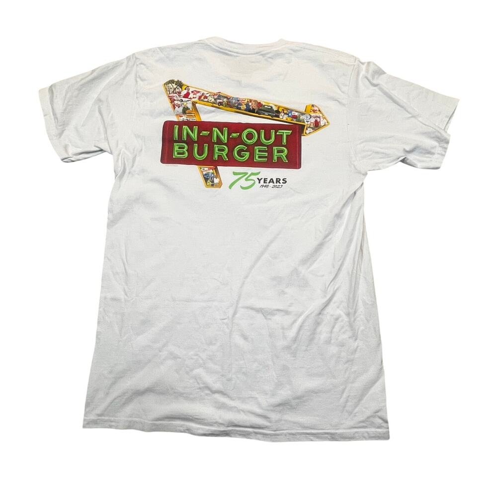 In N Out Burger 75 Years T Shirt  Men‎ Medium White Graphic Logo Anniversary Tee